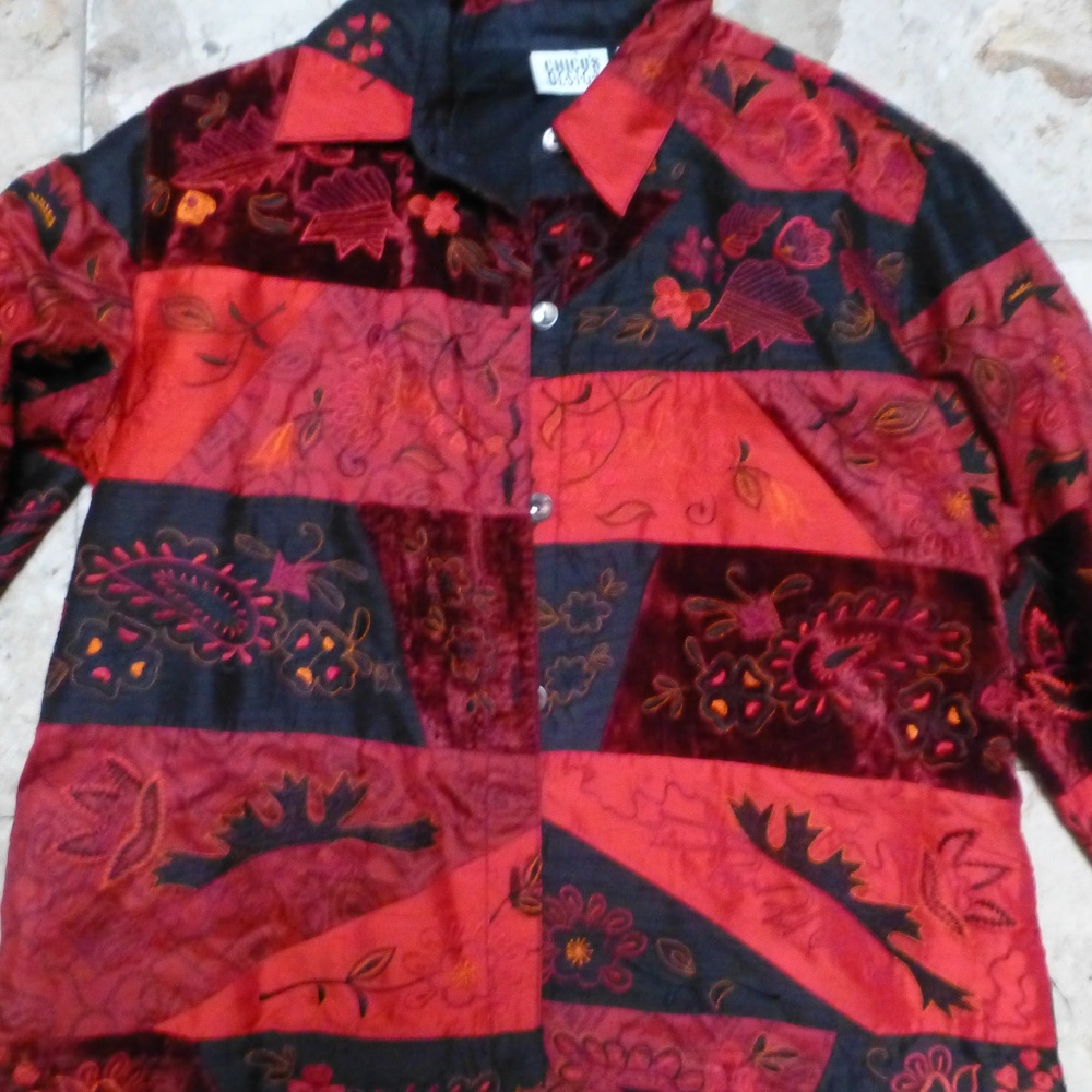 Chico Silk rayon velvet cruise floral jacket sz m